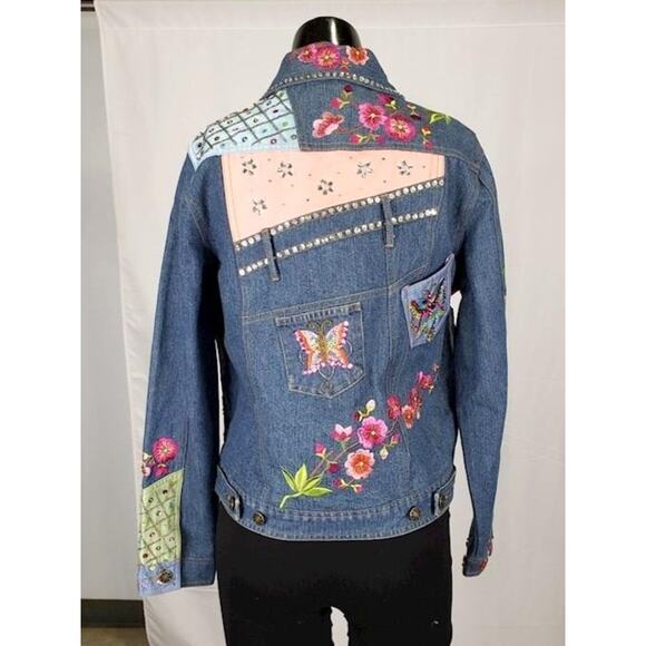 Vintage Berek2 Floral Butterfly Embroidered Sequin Beaded Jean Jacket - Picture 6 of 8